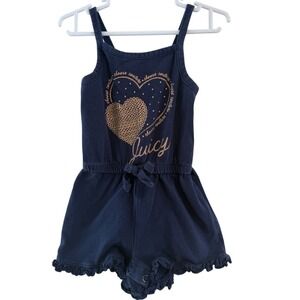 Juicy Couture Toddler Girls Navy Blue Heart Sleeveless Romper Tank Shorts Sz 12M